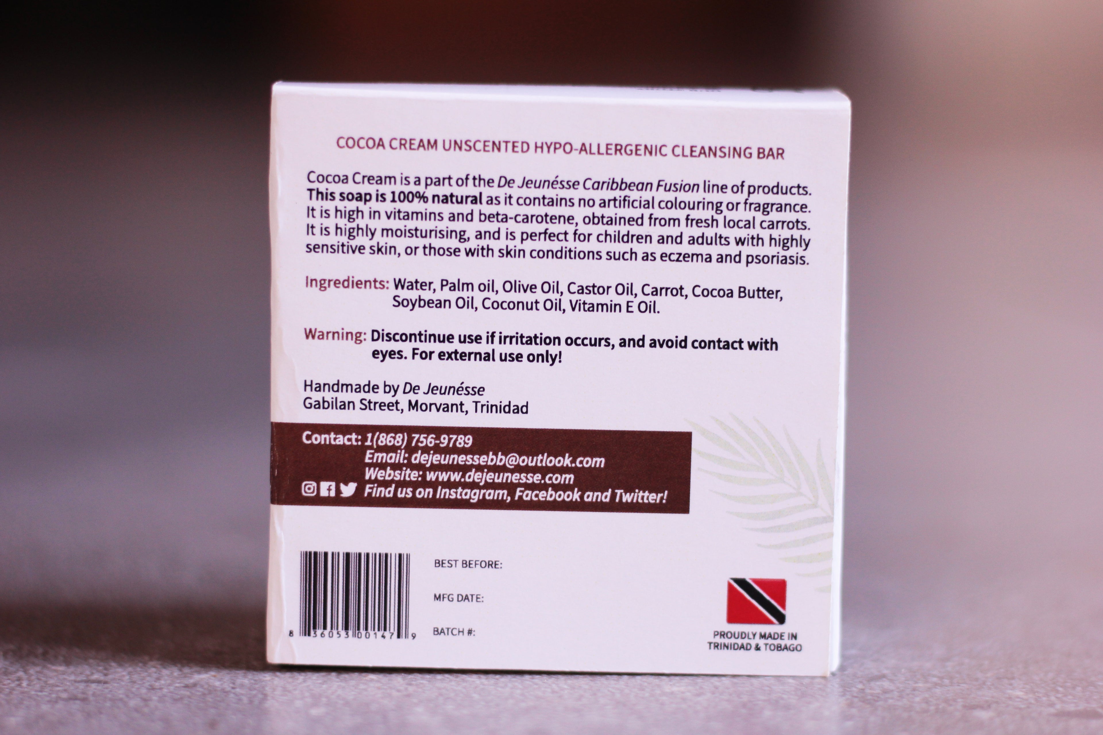 Cocoa Cream Face & Body Cleansing Bar - dejeunesse