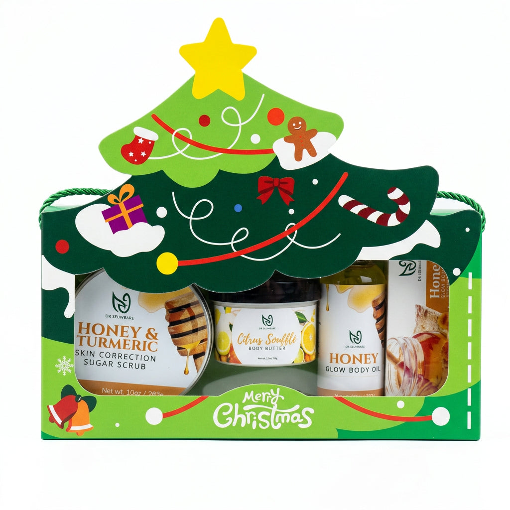 gift set with honey soap honey scrub body butter and honey body oil for dry skin