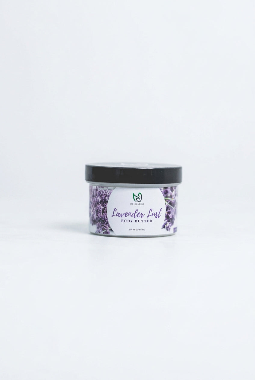 A Lavender Body Butter or body lotion in a jar to moisturize all skin types