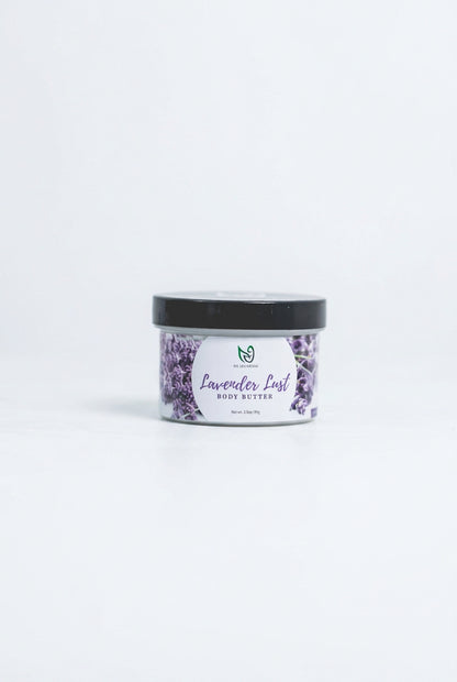 A Lavender Body Butter or body lotion in a jar to moisturize all skin types